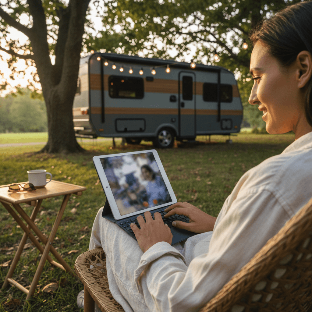 Guest enjoying free Wi-Fi at Bent Tree RV Retreat